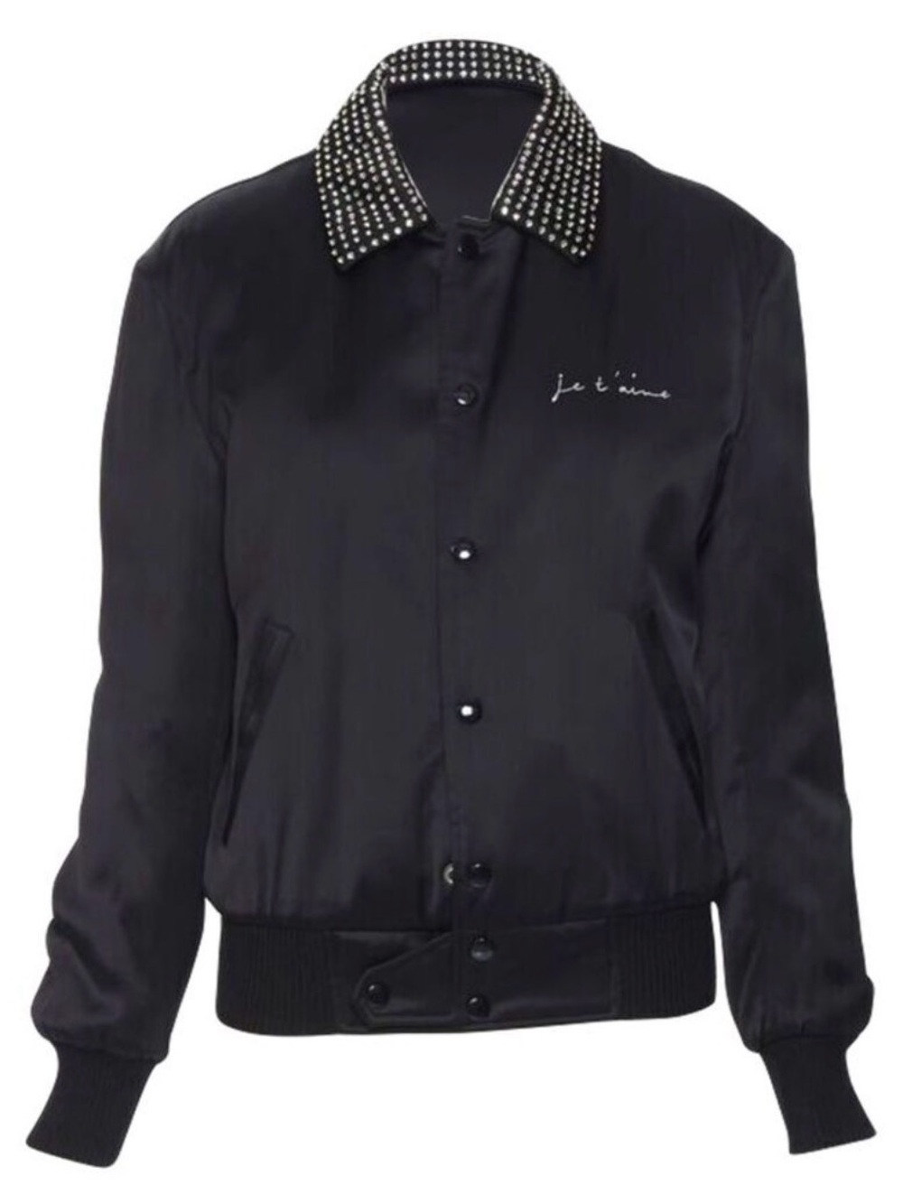 Saint Laurent Je Taime Teddy Crystal Collar Bomber Jacket Size 38 YSL